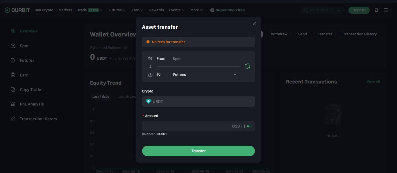 پنجره Transfer برای انتقال داخلی بین حسابها