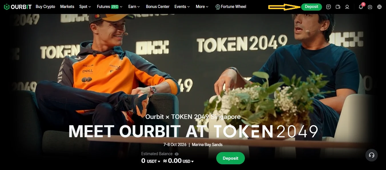 دکمه Deposit در نوار بالای سایت اوربیت